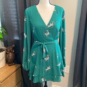 Chelsea28 Green Wrap Dress Long Sleeve V-Neck